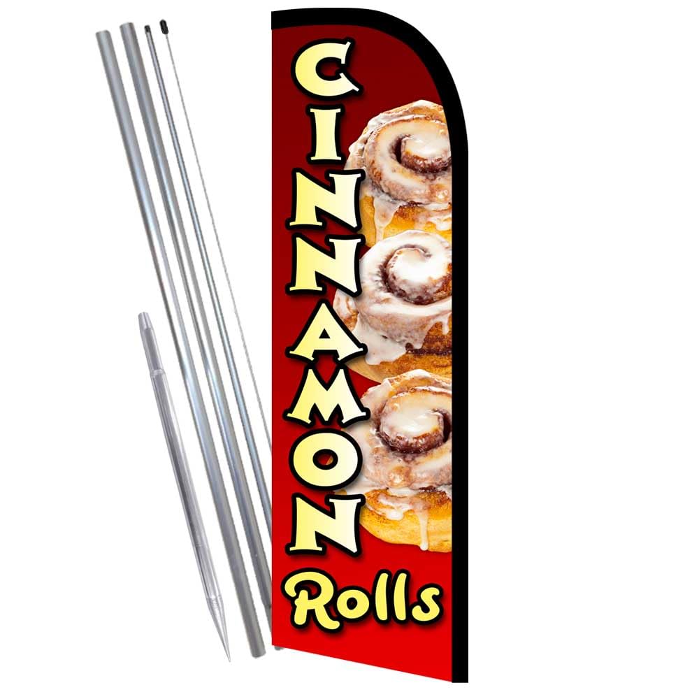 Vista Products Cinnamon Rolls Premium Windless Feather Banner Flag Kit (Flag, Pole, & Ground Mt)
