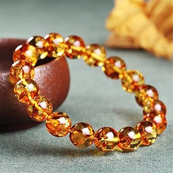 花琥珀のブレスレット ☆花入り琥珀（フラワーアンバー）6㎜＆シトリンクォーツ4