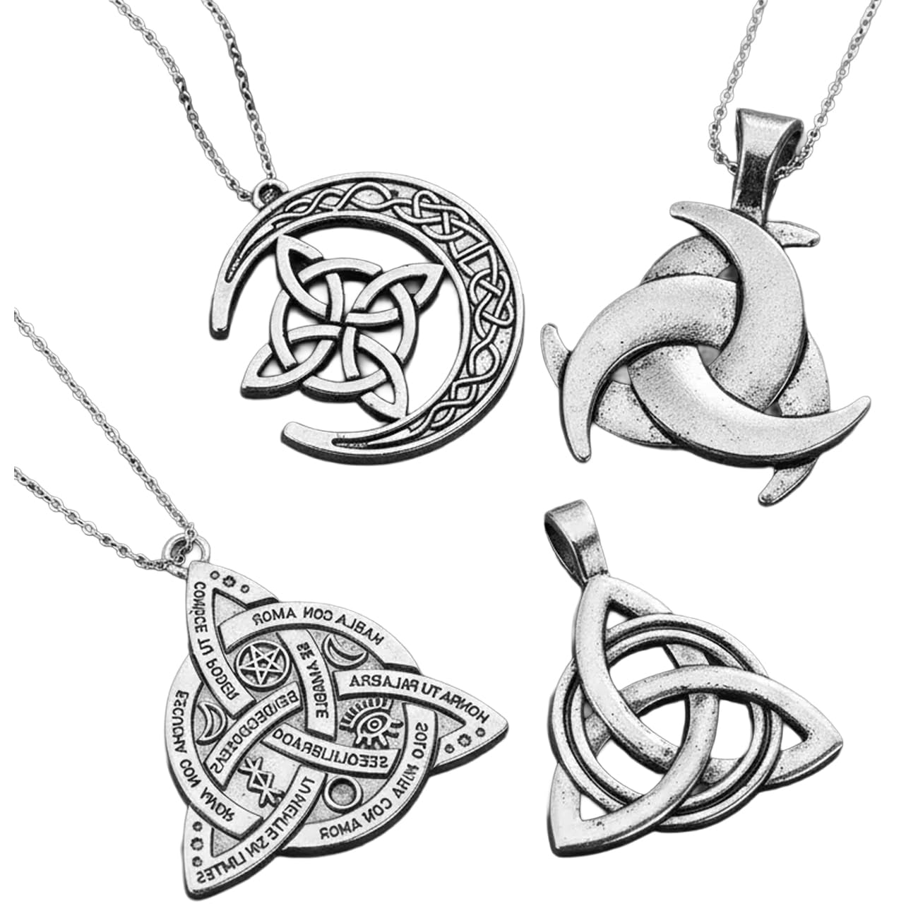 4 Collares Celta Vikingo de Acero Amuleto de Protección Wicca Nudo de Bruja Runas Símbolos Esotéricos Incluye Cadena Dije Collar