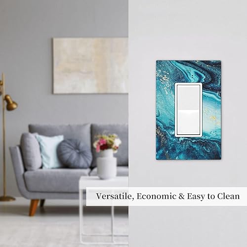 Miniatura 7 de Placa de pared abstracta de mármol azul con textura de piedra falsa de pintura líquida dorada individual rockerDecora placa de pared de 1 cuadrilla,