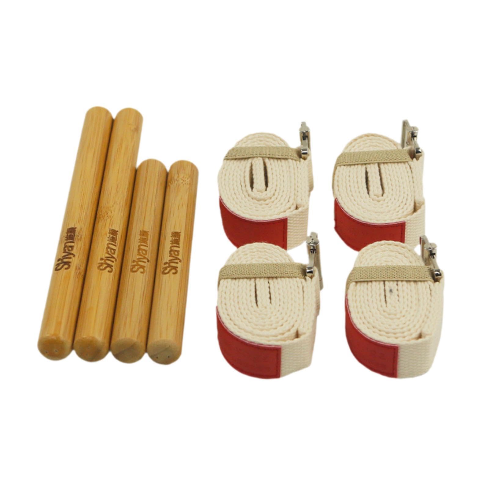 Juego de Bastones de Masaje de Bambú, Rodillos de Masaje de Bambú para Relajar Los Músculos, Madera para Moldear La Figura, Herramientas de Mas, Cinturón Elástico Beige
