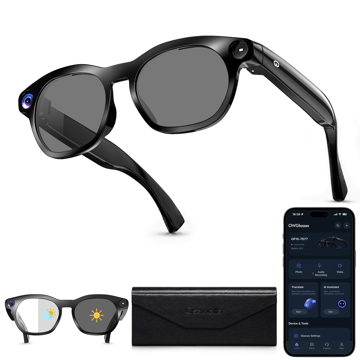 AI Smart Glasses with Camera, 1080P HD Video, AI Assistant, Music