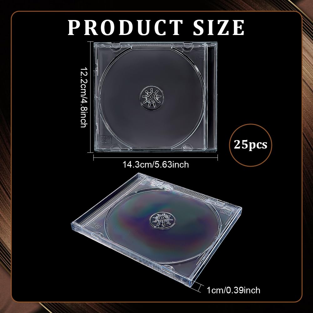 FINGERINSPIRE 25 custodie trasparenti per CD, 14 x 12 x 1,2 cm, standard, singole, trasparenti, in plastica resistente, per l'organizzazione di CD, protezione per la raccolta musicale