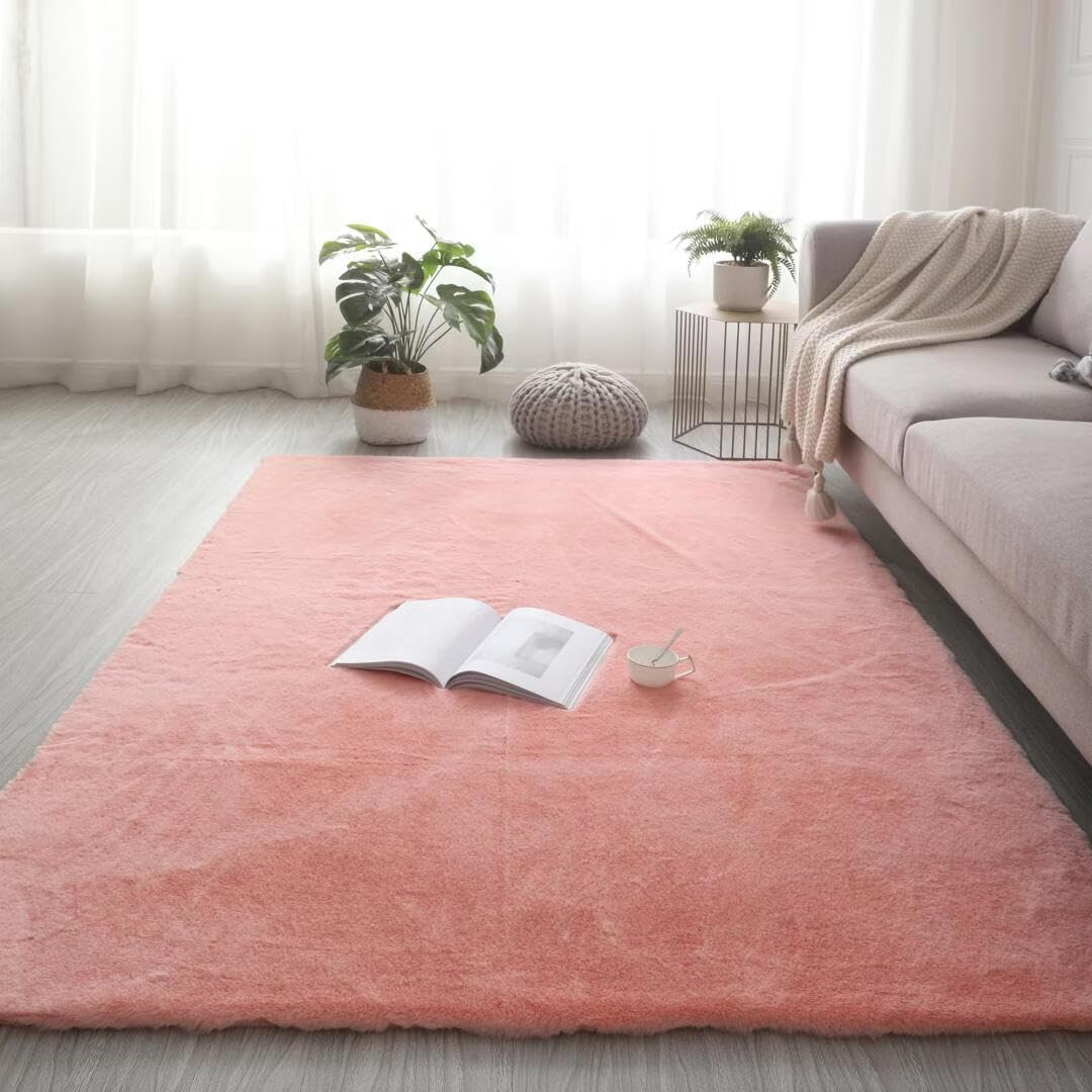 GGBOND Luxury Faux Rabbit Fur Carpet 60x120cm Thick Shaggy Plush Rug Anti-Shedding Hypoallergenic Non-Slip for Nursery Kids Play Pet Friendly Home Decor Pink