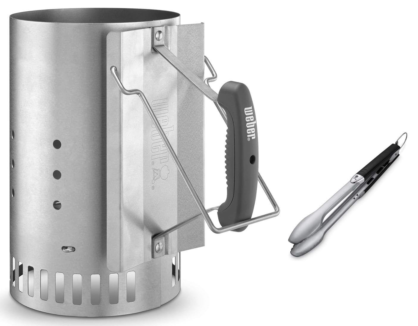 Weber 6610 Premium Tongs, Mixed, 43.5 cm*4.0 cm*11.5 cm & Chimney Starter