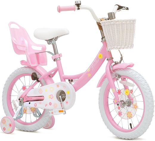 Girls Bike with Basket for Toddlers and Kids Aged 3-8 Years Old,14 and 16 Inch Kids Bike with Bell and Training Wheels, Pr...