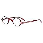 Eyekepper Small Oval Round Reading Glasses Vintage Mini Reader Eyeglasses for Men Women Reading with Spring Hinges Red Frame +2.25