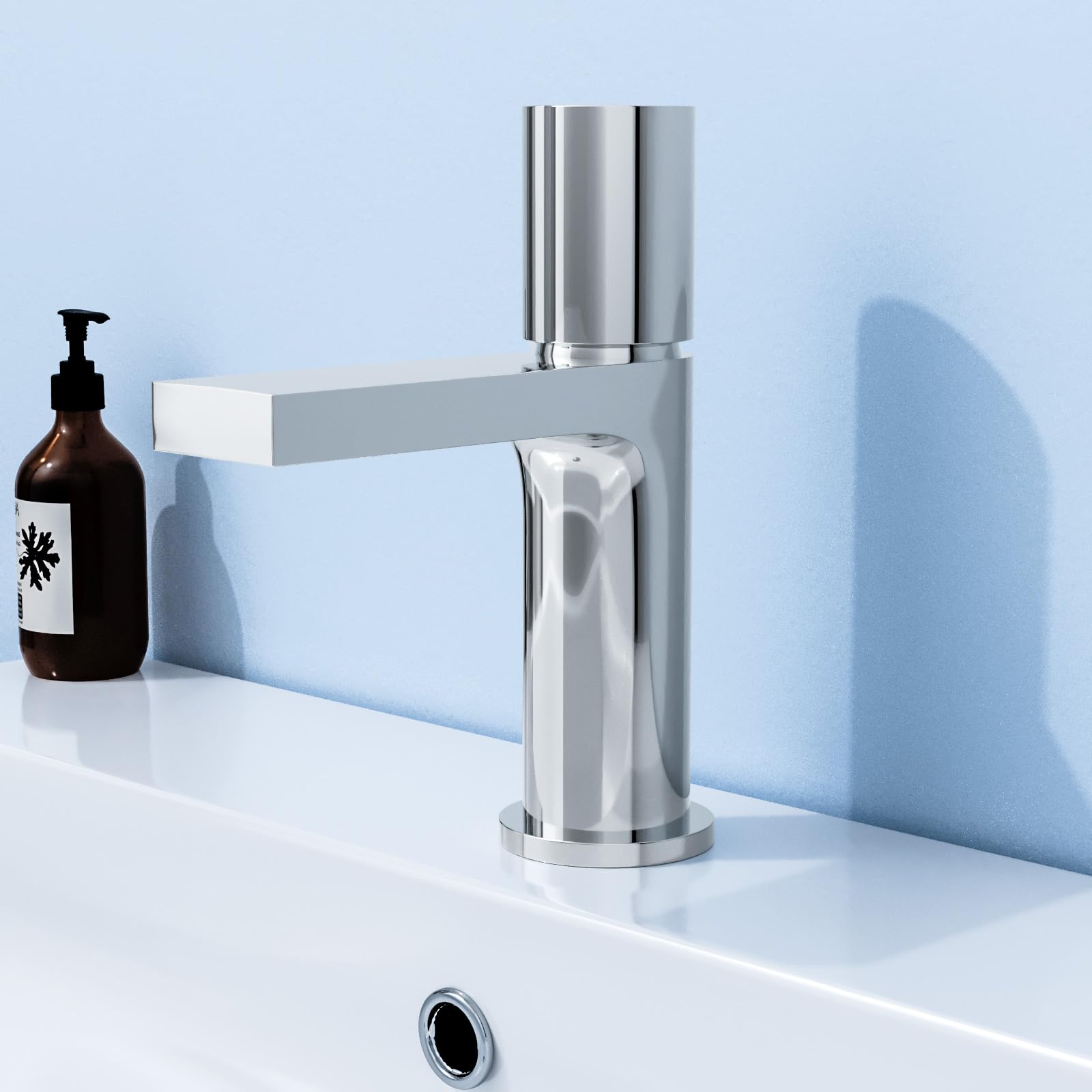 Arte Handleless Futuristic Chrome Basin Mixer Tap Deck Mounted Brass Core 8760296610032