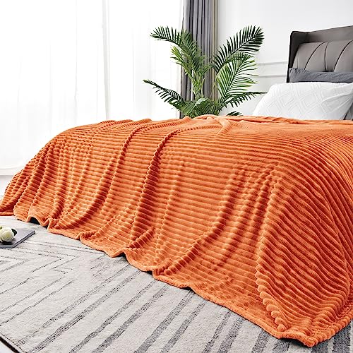 Image of BEDELITE Fleece Blanket King Size - 3D Ribbed Jacquard Soft and Warm Decorative Blankets - Cozy, Fuzzy, Fluffy, Plush Lightweight Throw Blankets for Couch, Bed, Sofa(Orange, 108x90 inches)
