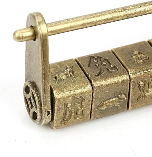 Miniatura 7 de Candado de combinación, bloqueo de código, cerradura de contraseña antigua, vintage, exquisitos personajes chinos, candado del zodiaco para