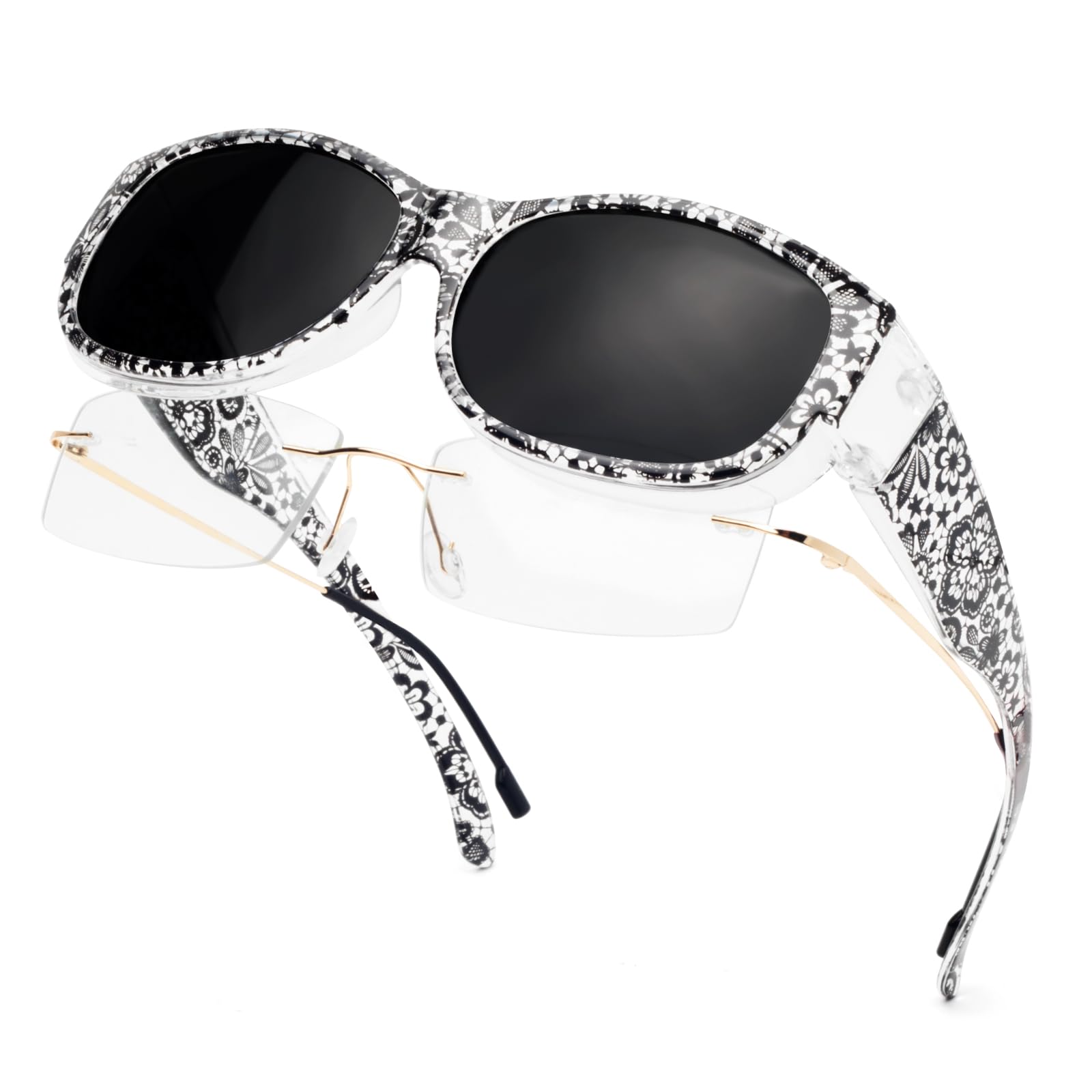 Face Shadow Polarisiert Überzieh Sonnenbrille Damen über Normale Brille UV400 Schutz, Überbrille für Brillenträger, Ultra Leicht Fahren Angeln