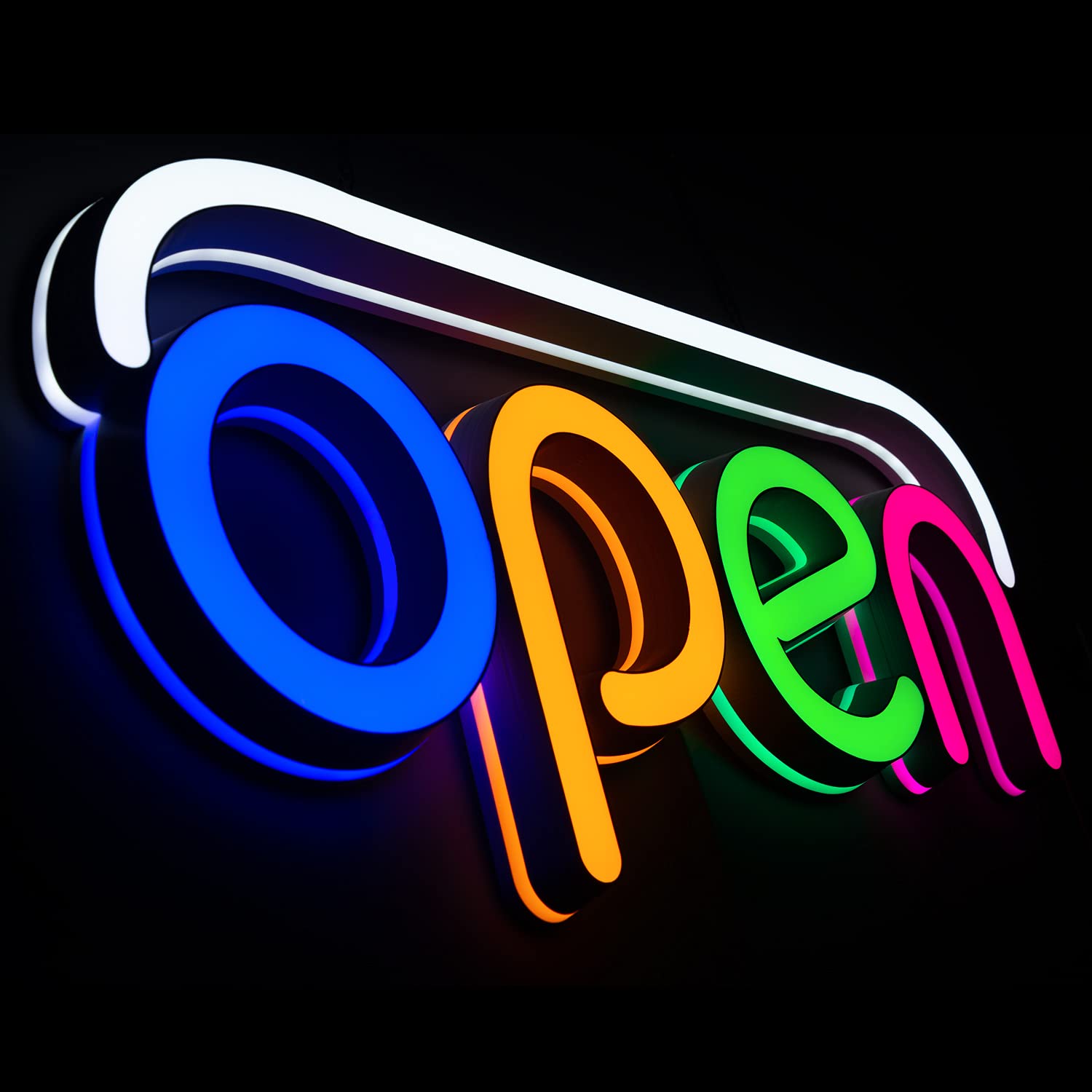Photo 1 of Anrookie LED Open Signs for business, 19.7x9 Inch neon open sign large Static Display or Flashing Mode, Ideal for Restaurant, Bar, Salon and More, Remote Control, with Open/Close Sign (Multicolor)