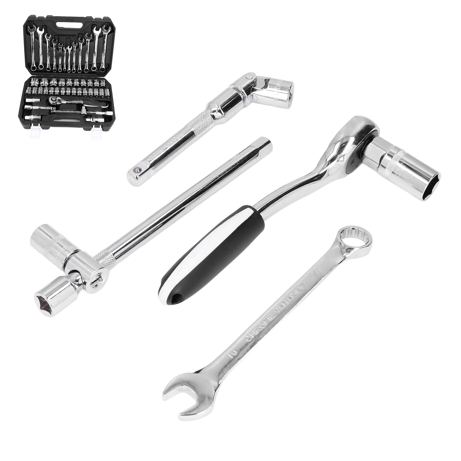 Dioche Set di Chiavi a Bussola a Cricchetto da 44 Pezzi, Kit di Strumenti di Riparazione Auto Universale Multifunzione in Acciaio
