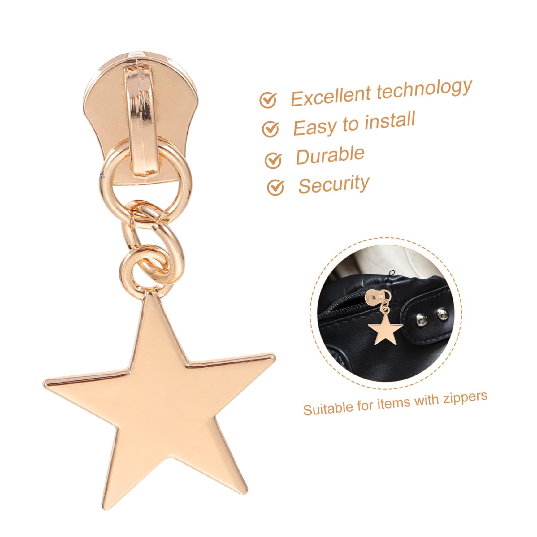 CIMAXIC DIY Zipper Pull Tabs 6 Pcs Star-Shaped Zipper Pullers Repair Pull Tabs for Bag