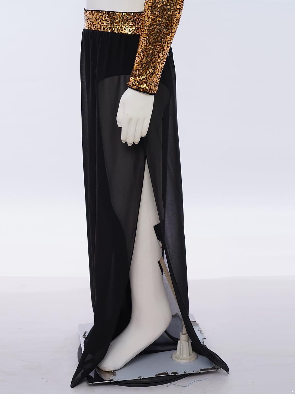 YiZYiF Girl's Wide-Leg Bottoms Chiffon Ballroom Dancing Trousers for Stage Performance Side Slit Lyrical Dance Pants