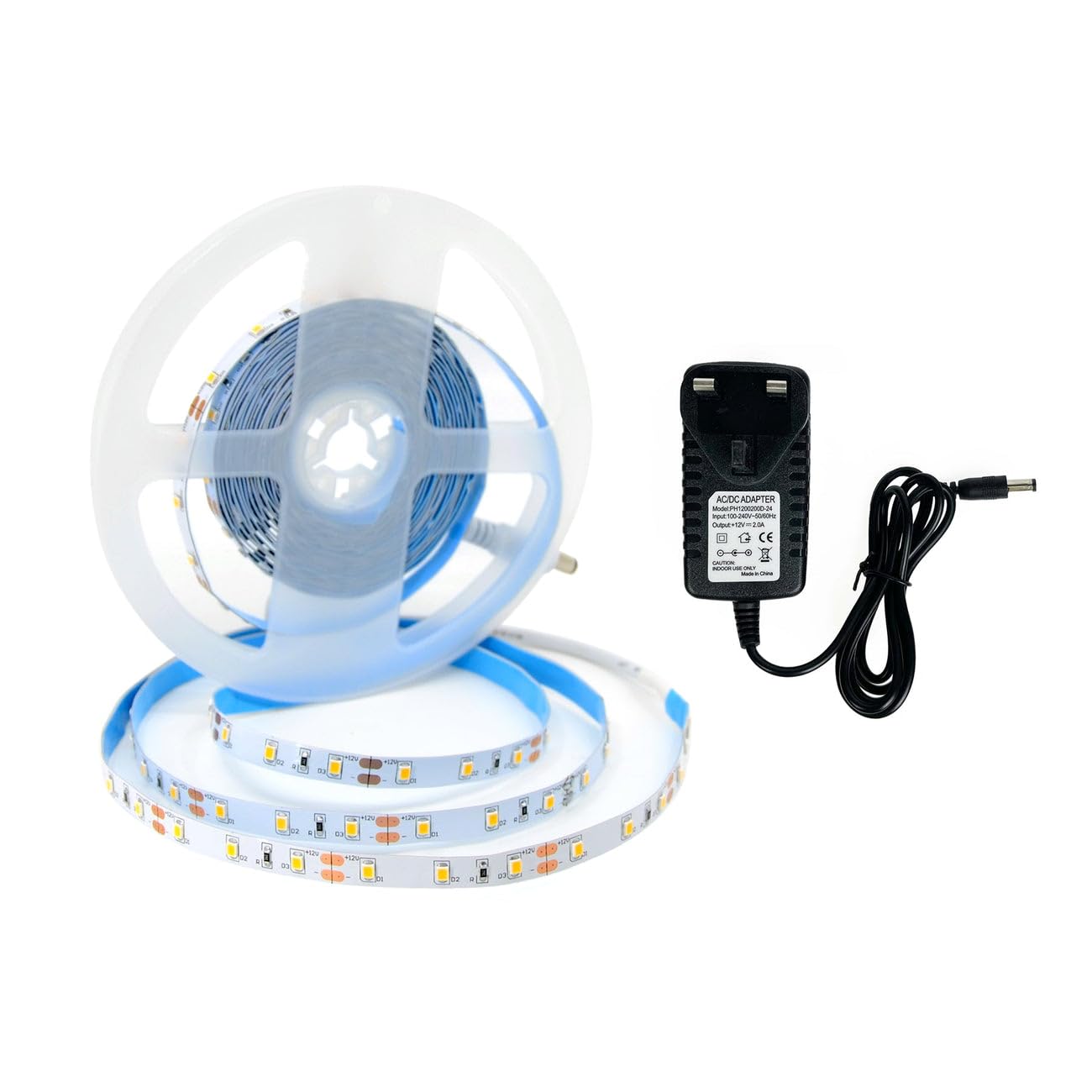 G.W.S® Flexible 12V 5 Meters IP20 Non-Waterproof 2835 SMD 60LEDs/m LED Strip Light Neutral White Full Kit, 2A Power Supply Included