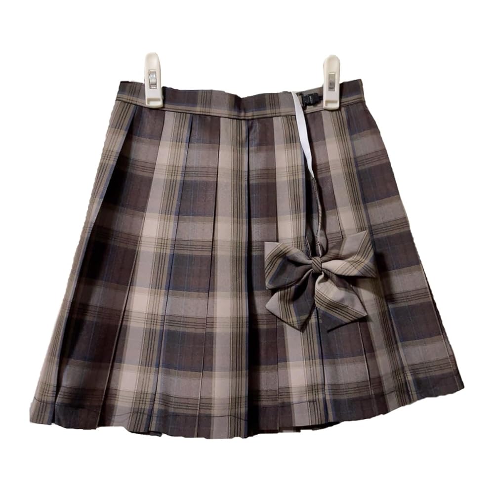 なんちゃってコスプレブラウンとチェック柄のプリーツスカートセット Amazon.co.jp: [RHOYJSI] リボンつき チェックプリーツスカート