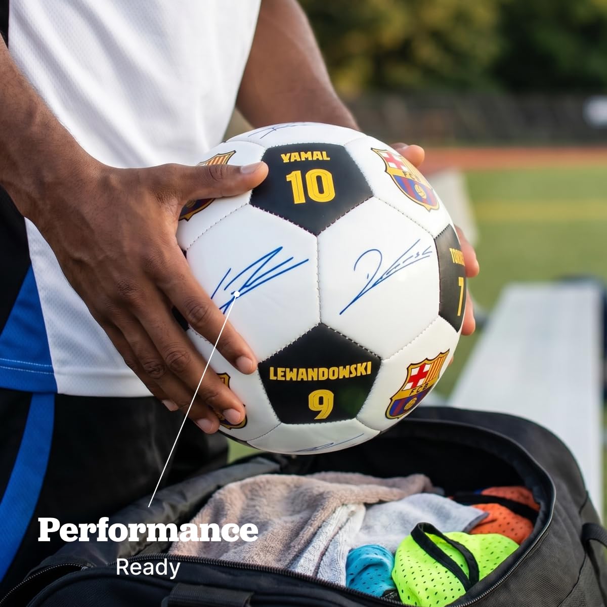 Maccabi Art Balón de fútbol oficial del FC Barcelona con firmas de jugador y números de jugador, talla 5