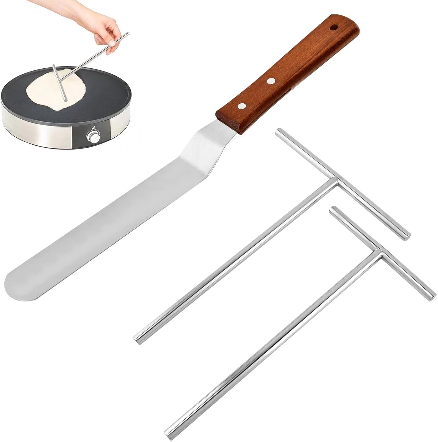 Crepe Spreader and Spatula Kit,Stainless 3 Pack Steel Pancake Tool