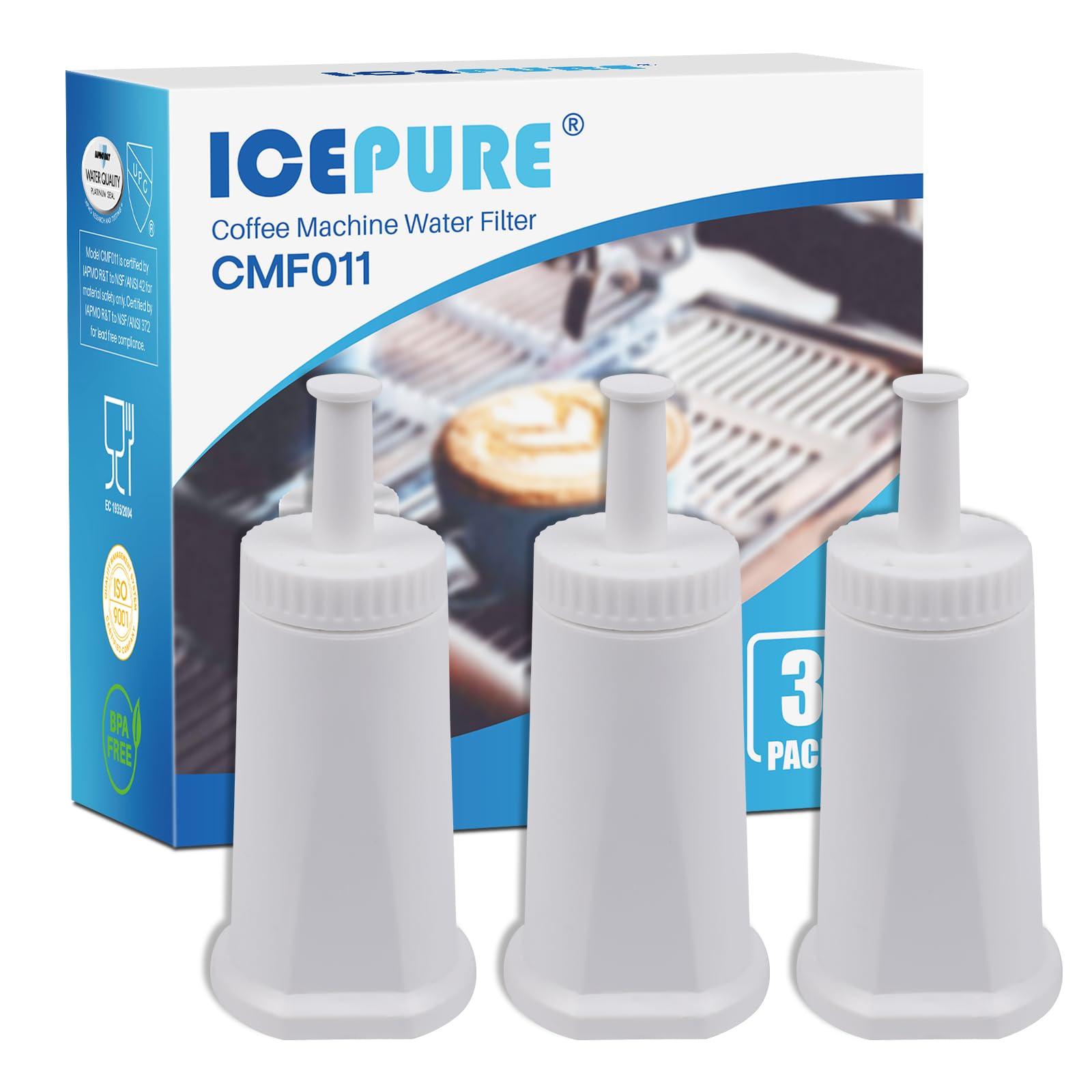 Filtro De Agua ICEPURE Compatible Con Sage Barista SES008, SES810, SES880, SES920, SES980, SES990, Certificado NSF, 3 Unidades, Fácil Instalación