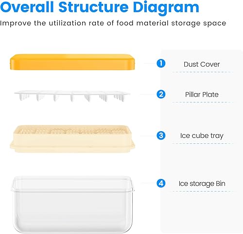 Miniatura 7 de Bandeja para cubitos de hielo con tapa y contenedor, 32 moldes para cubitos de hielo, bandejas de hielo para congelador, molde de bandeja