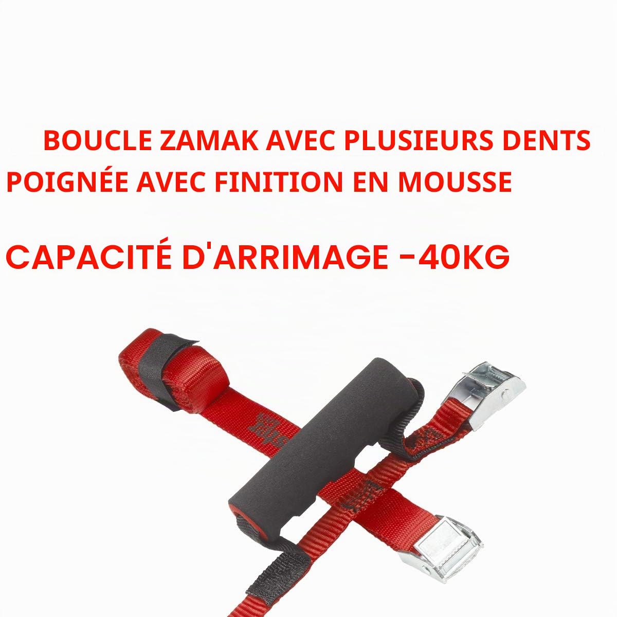 Master Lock 3126EURDAT 2 Sangles avec Boucle et Poignée de Portage, Rouge, 2,50m x 25mm + 5,5m x 25mm Sangles