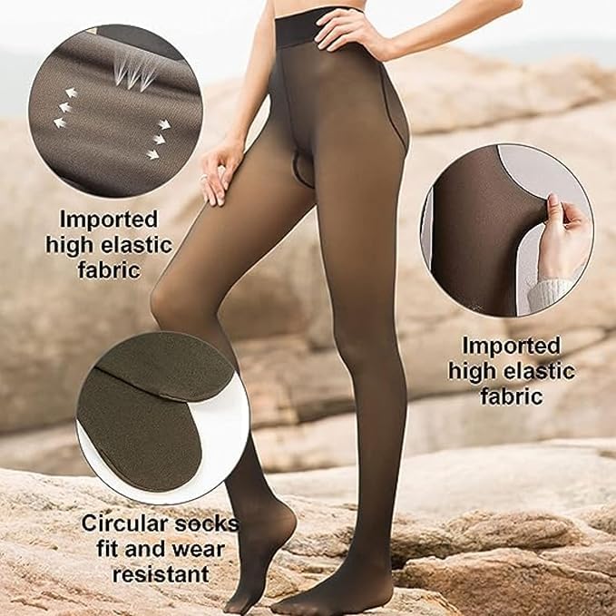 Image of Velvet Touch Thermal Tights for Women - Ultimate Warm Fleece Leggings for Women, Thermal Winter Fake Translucent Tights, Dualtone, Free Size