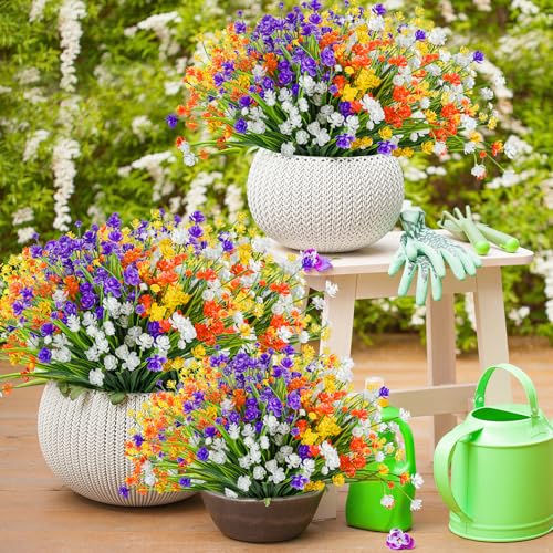 Image of AmyHomie 20 PCS Artificial Flowers for Outdoors, UV Resistant Fake Plants