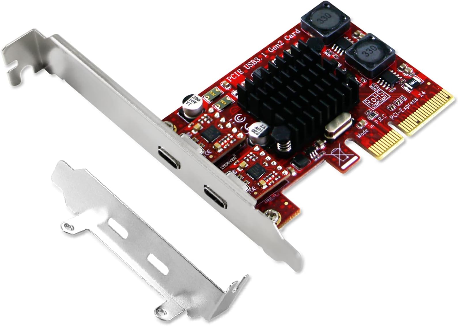 PCI Express to 2X USB 3.1 GEN2 Type C 10Gbps Ports Card for Windows 7, 8.1, 10, 11 (32/64) and MAC OS 10.9,10.10,10.12,10.13,10.14,10.15 PCs, Built in Smart Power Control Technology (PCE-U312C)