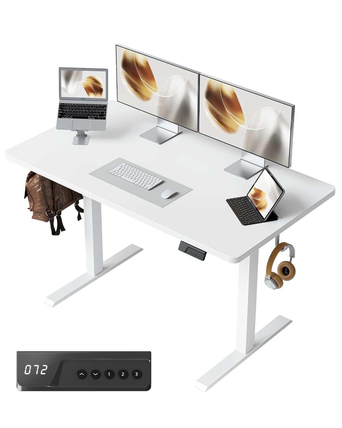 FEZIBO Electric Standing Desk ONE PIECE Height Adjustable Standing Desk,120 * 60cm Sit Stand Table Adjustable Desk Stand Up Desk for Home Office,White