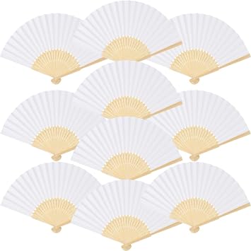 Ter 60 Pieces Handheld Fans Cloth Hand Fans Bamboo Folding Fans for Wedding Decoration, Church Wedding Gifts, Party Favors, DIY Decoration. (60pcs)