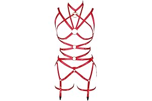 Women's Sensuous Punk Harness Full-Body Strappy Lingerie with Garter Belts