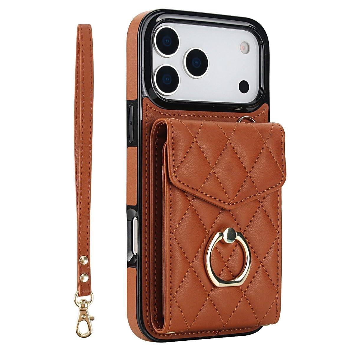 Étui portefeuille pour iPhone 17 coque arrière rigide marron - 7