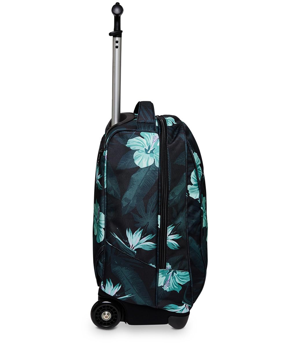 Invicta Trolley Scuola Fantasy, HIBISCUS, Azzurro e Verde, 2 in 1 con Spallacci per Uso Zaino, Scuola, Bambine e Ragazze