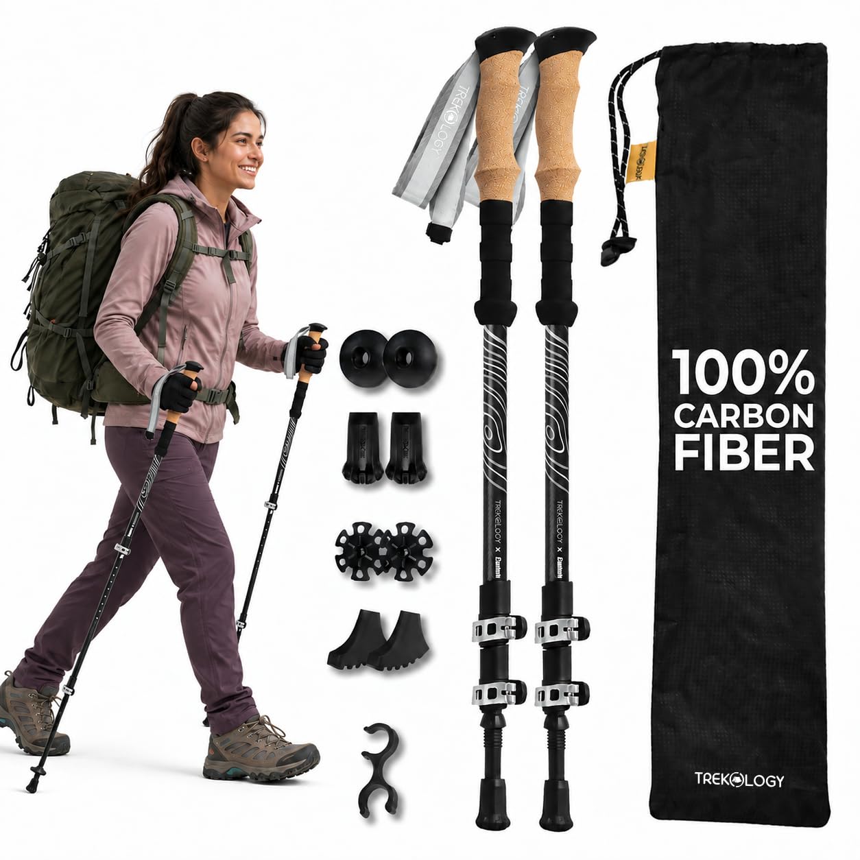 Trekology Bastoncini da trekking in fibra di carbonio 3K, 210 g