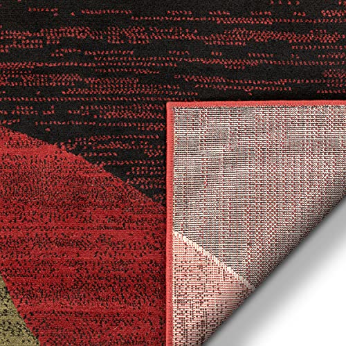 Well Woven Casual Modern Styling Shapes Circles Runner Rug 2X7 (2'3" X 7'3") Multi Color Red Black Beige Thick Soft Pile Easy Care Pile Suitable High Traffic Areas #TOP5