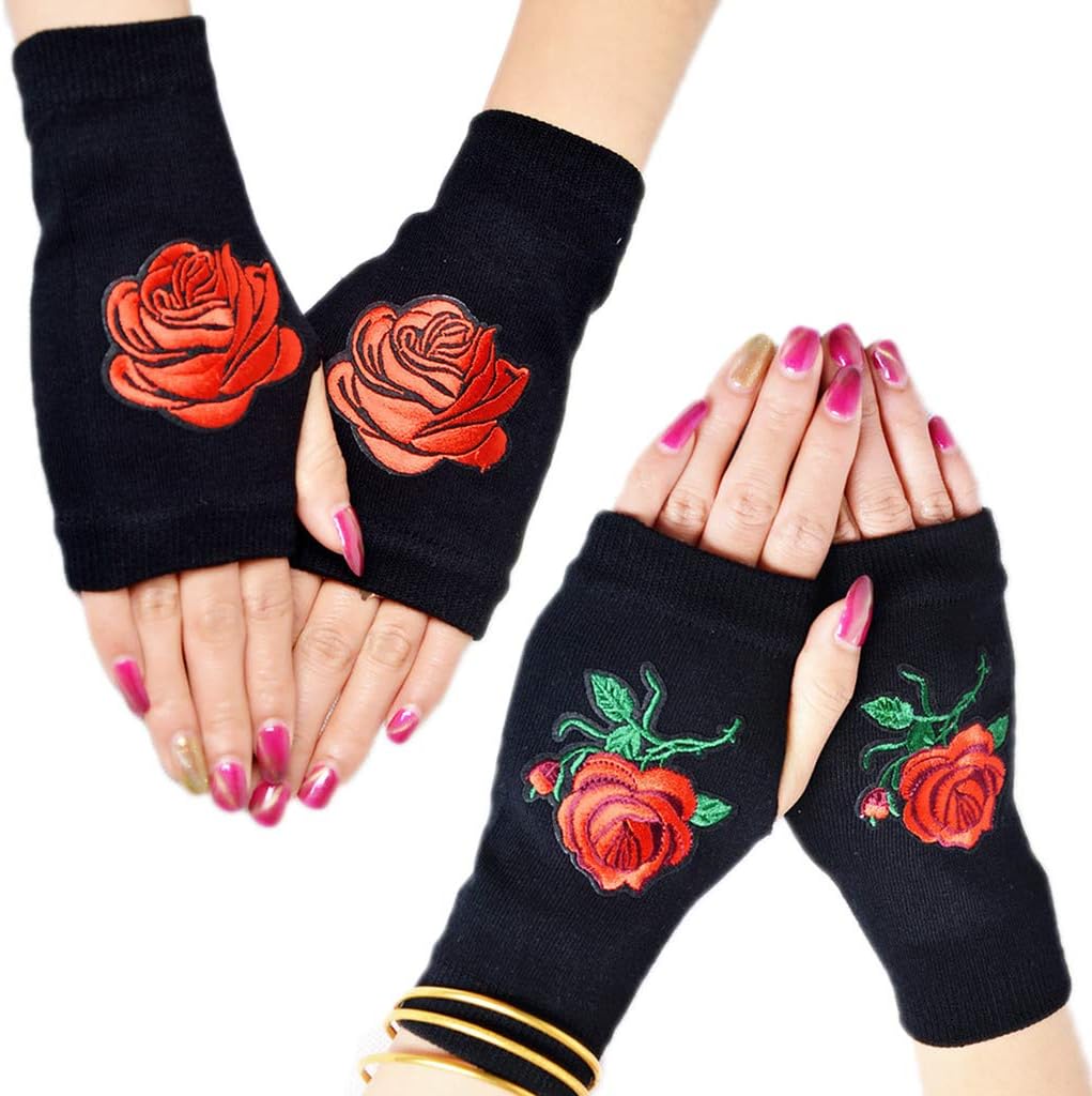 Orcle Women's Knit Fingerless Short Gloves Motorcycle Sailor Dance Thumbhole Mittens 2 Pairs image 5