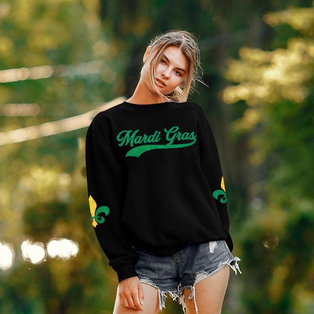 ASTANFY Mardi Gras Sweatshirt Women New Orleans Mardi Gras Party Shirts Funny Carnival Sweatshirt Mardi Gras Print Pullovers - Image 4