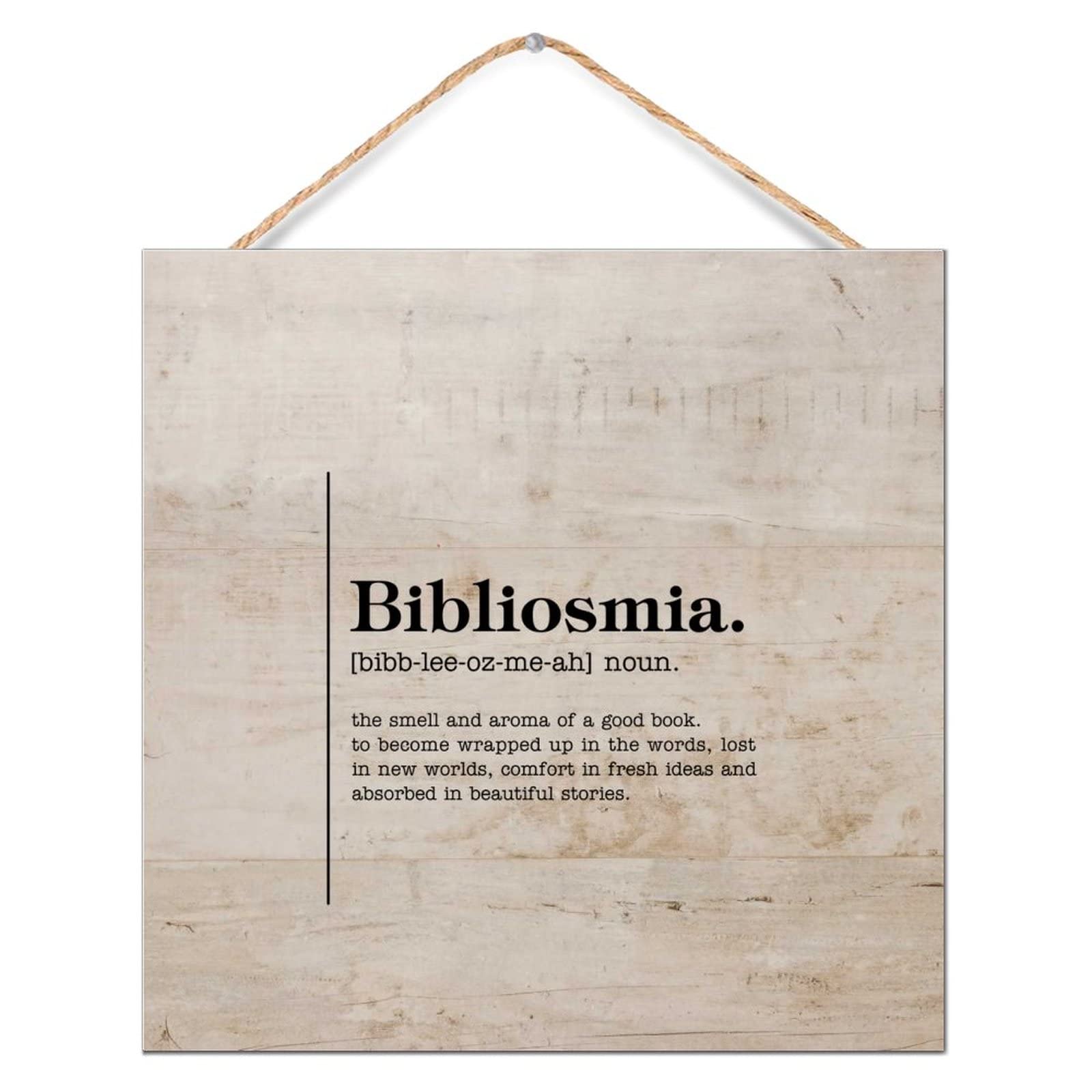 Bibliosmia plaque en bois vieilli déco salon et bureau 30cm