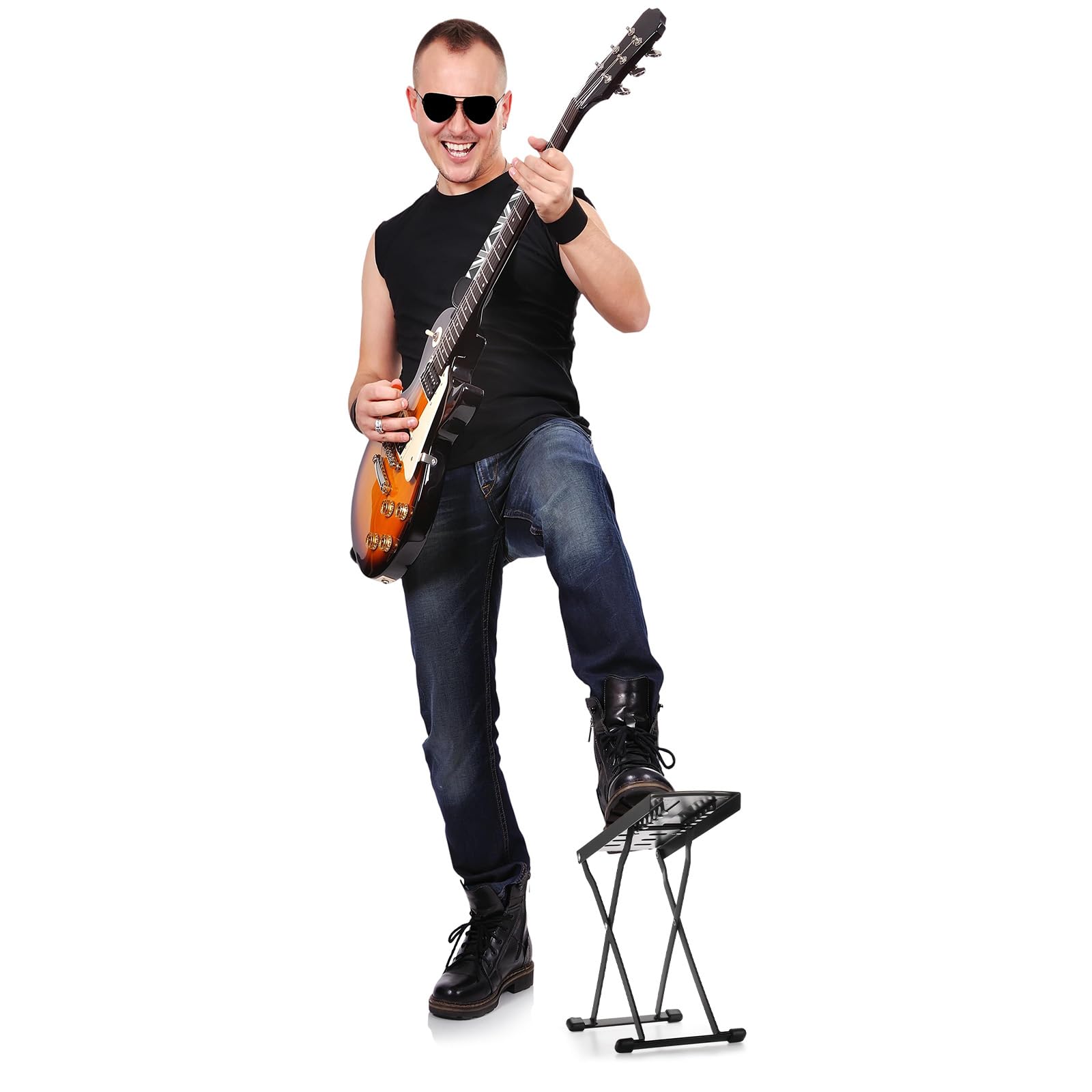 Elsjoy 3 Pack Gitarre Fußbank, 7 Positionen klappbare Gitarre Fußstütze mit einstellbarer Höhe, Metall, Gitarre Fußpedal Stand für Gitarrist