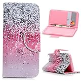 MOLLYCOOCLE iPod Touch 5 Case, iPod Touch 6 Case, Romantic Design Premium PU Leather with Magnetic Clasp Card Holders Flip Cover for iPod Touch 5th & 6th Generation - Pink and Black Gradient