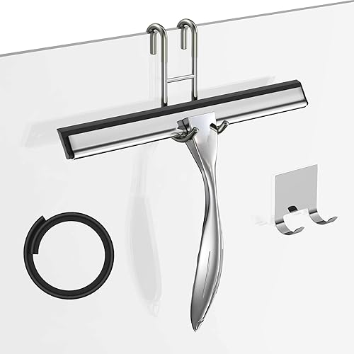 Juego de escobilla de ducha de acero inoxidable de 10 pulgadas para baño, puertas de ducha, espejos, azulejos y ventanas de coche, 100% libre de