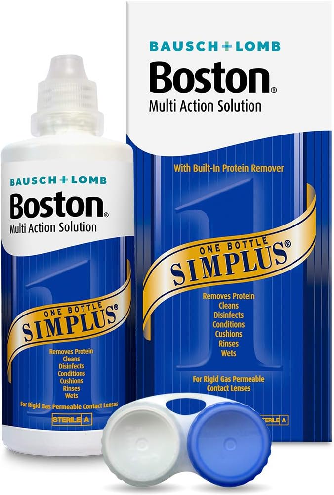 Boston Simplus Multi-Action Solution, 120ml Contact Lens Solution for Rigid Gas Permeable Contact Lenses - Clean, Disinfect, & Condition with Contact Lens Case
