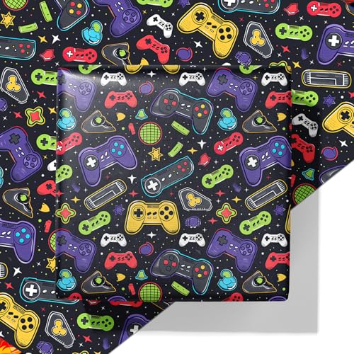 Cuitpan Gaming Wrapping Paper - 4 Jumbo Sheets 28 * 40 Inches Video Game Console and Black Starry Sky Design for Boys Birthday Gaming Party & Holiday Gifts