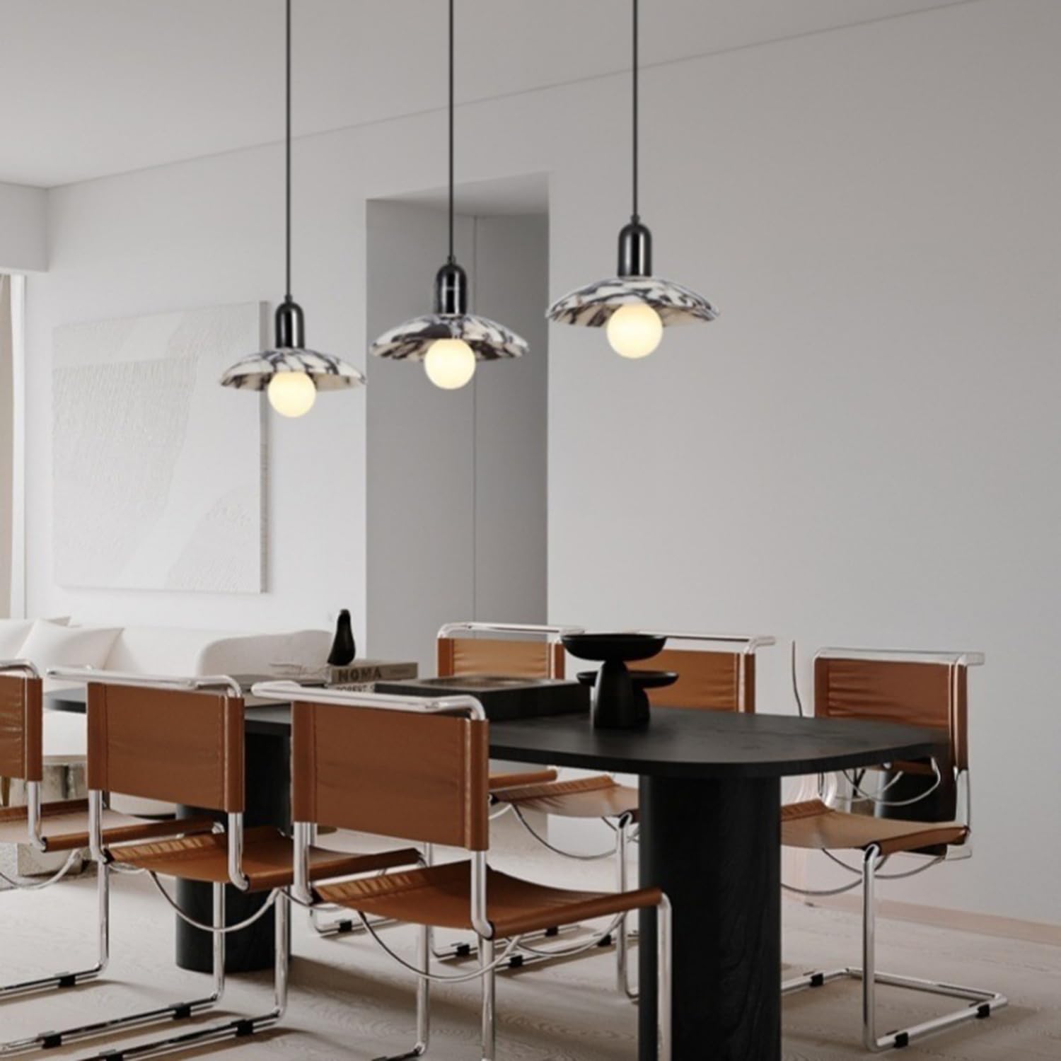 Lampada a sospensione con decorazione in metallo in marmo naturale