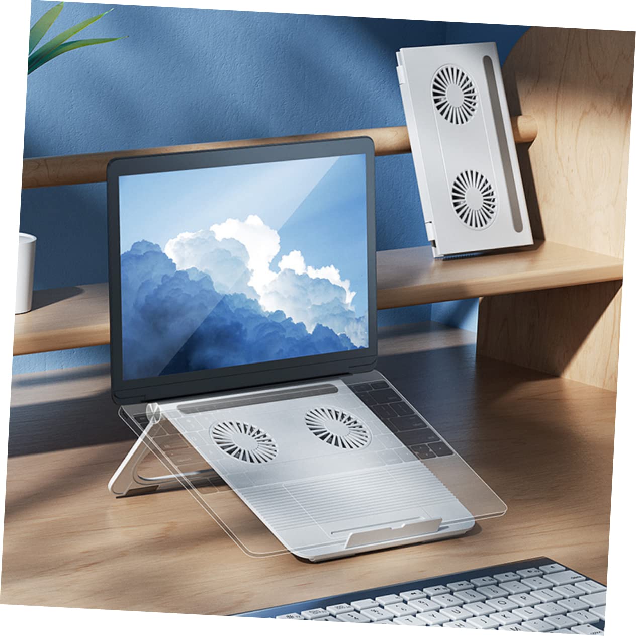 SHINEOFI Laptop con Ventole Raffreddamento Doppie Base Antiscivolo per Notebook e Pc Portatili Design Ergonomico per Scrivania