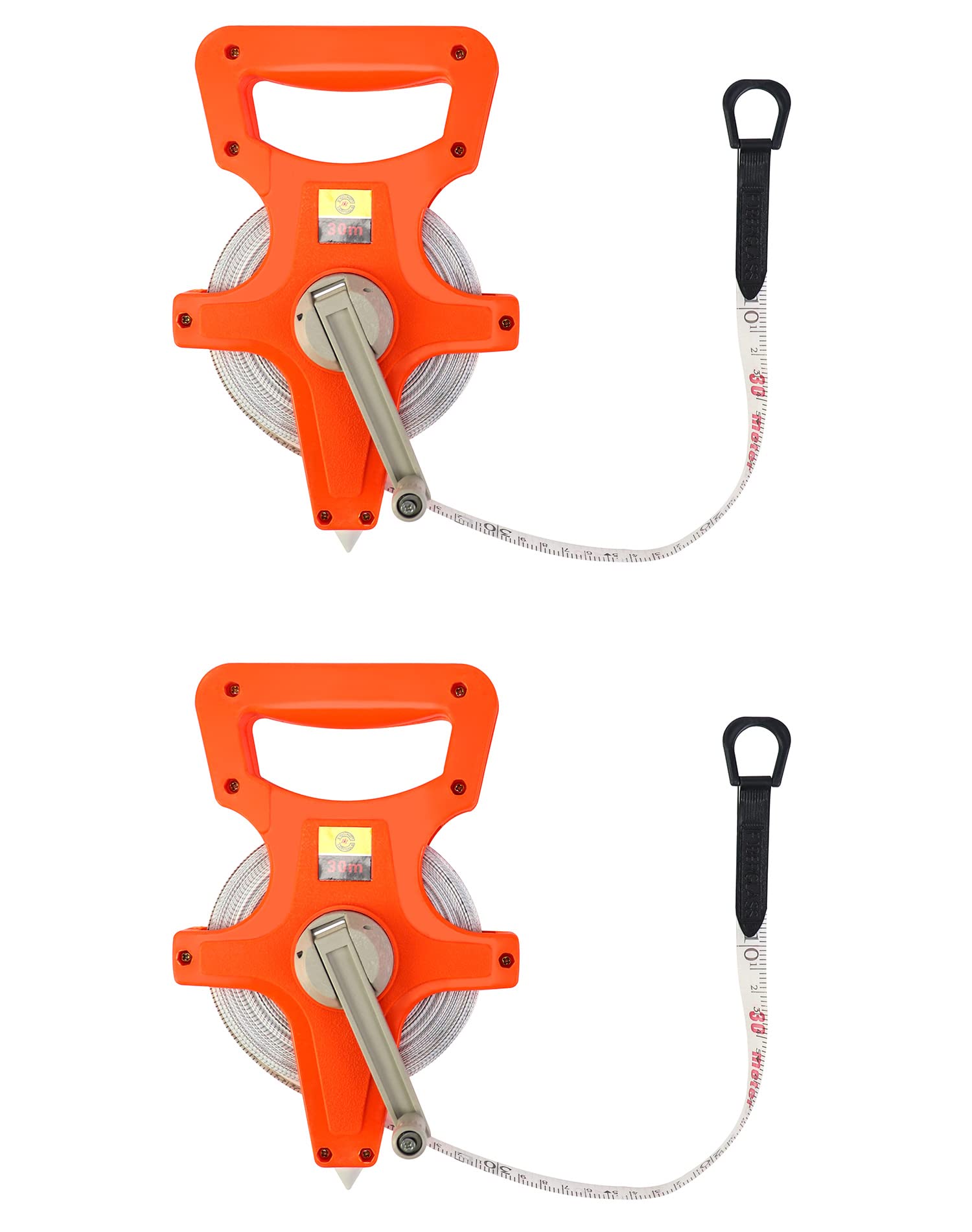 QWORK 1/2" x 100' Fiberglass Tape Measure, 2 Pack Engineer's Open Reel Dual Sided Measure, Orange
