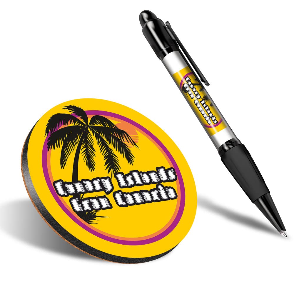 DV Design 1 x Eco Round Coaster & 1 Pen Set - Gran Canaria Sunset Travel Stamp Drink Cup Mug Glass Table Protection Mat #7126