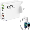1 PCS 200W USB C Charging Station,6-Port Fast Charger Plug with PD 100W/65W/45W/20W,Multi Charger Plug for MacBook i-Phone 14/15/16 Pro iPads Dell Steam Deck Travel(White)