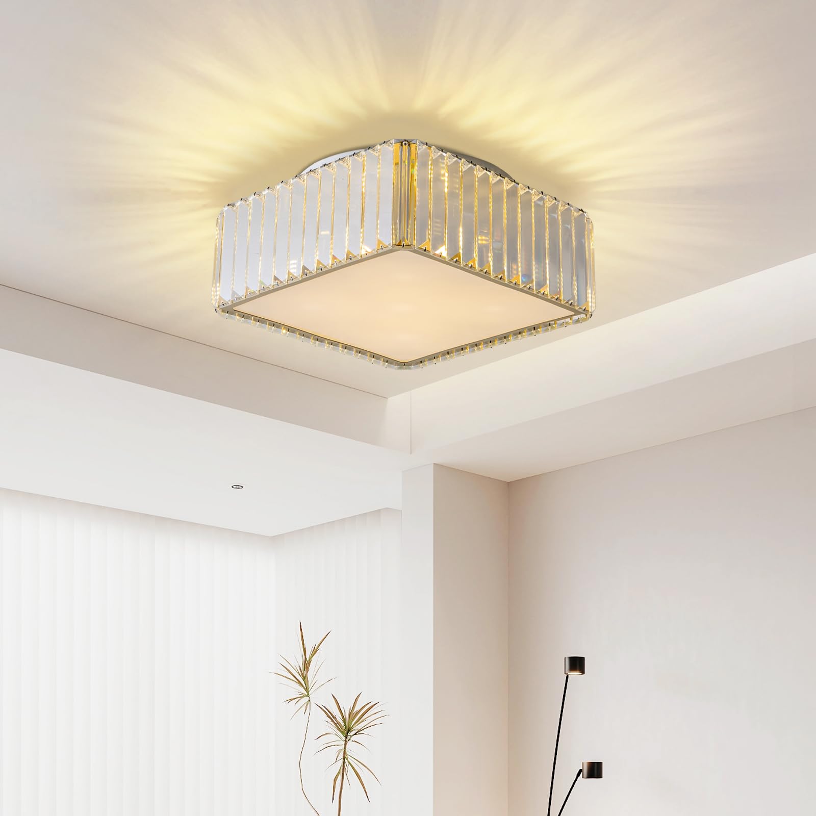 5 Lights Modern Crystal Flush Mount Ceiling Light Fixture H 5.9'' x W 12.2'' Close to Ceiling Lighting for Hallway Bathroom Closet Bedroom Kitchen Entryway Laundry Room Square G9 Socket Gold
